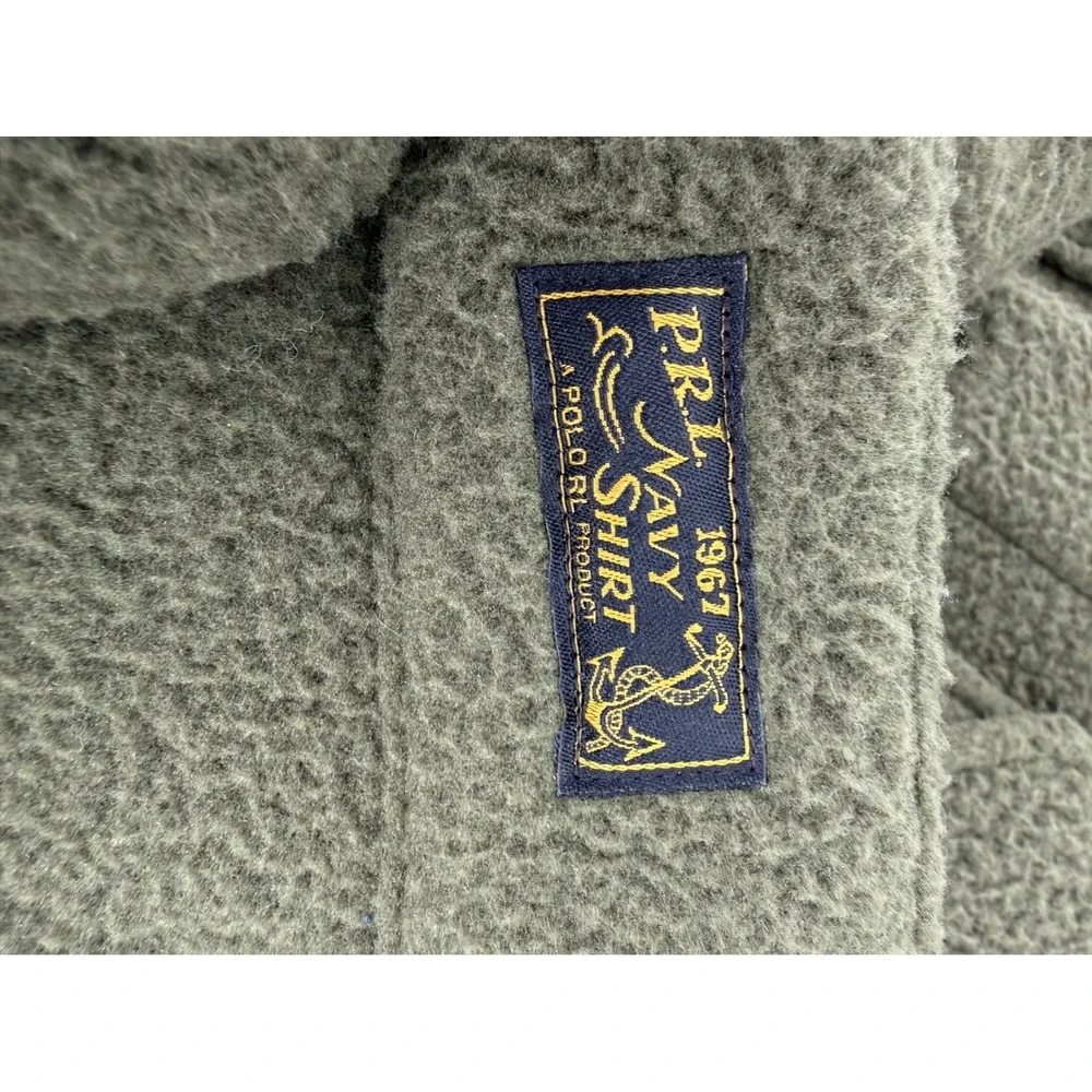 Polo‎ Ralph Lauren Mens Fleece Shirt Jacket Olive Green Sherpa P.R.L. Navy Large